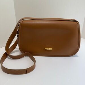 Longchamp Brown Leather Crossbody Bag with Gold Hardware